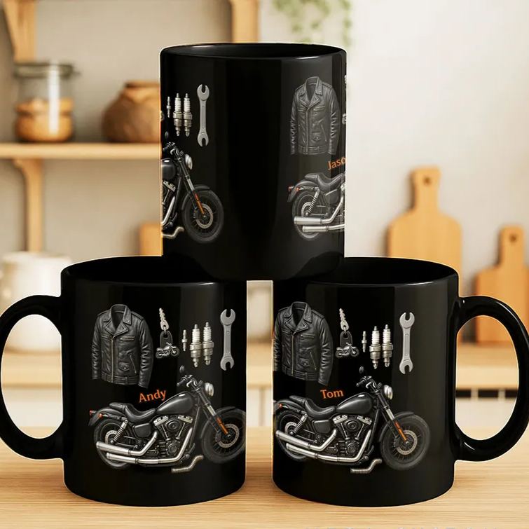 Personalized Embrace the Freedom of the Ride Black Mug Custom Gift for Motorcycle Lovers