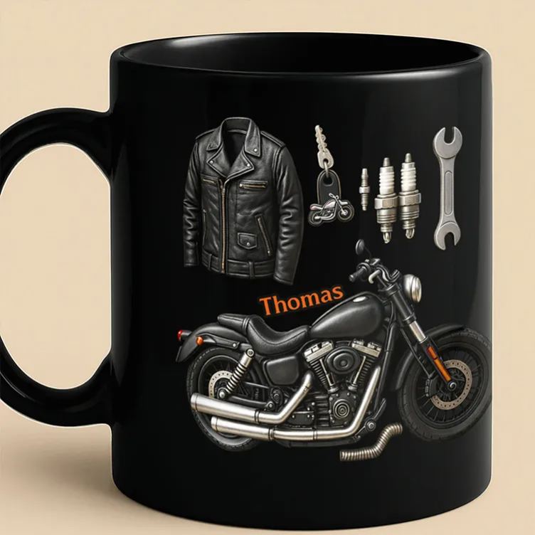 Personalized Embrace the Freedom of the Ride Black Mug Custom Gift for Motorcycle Lovers