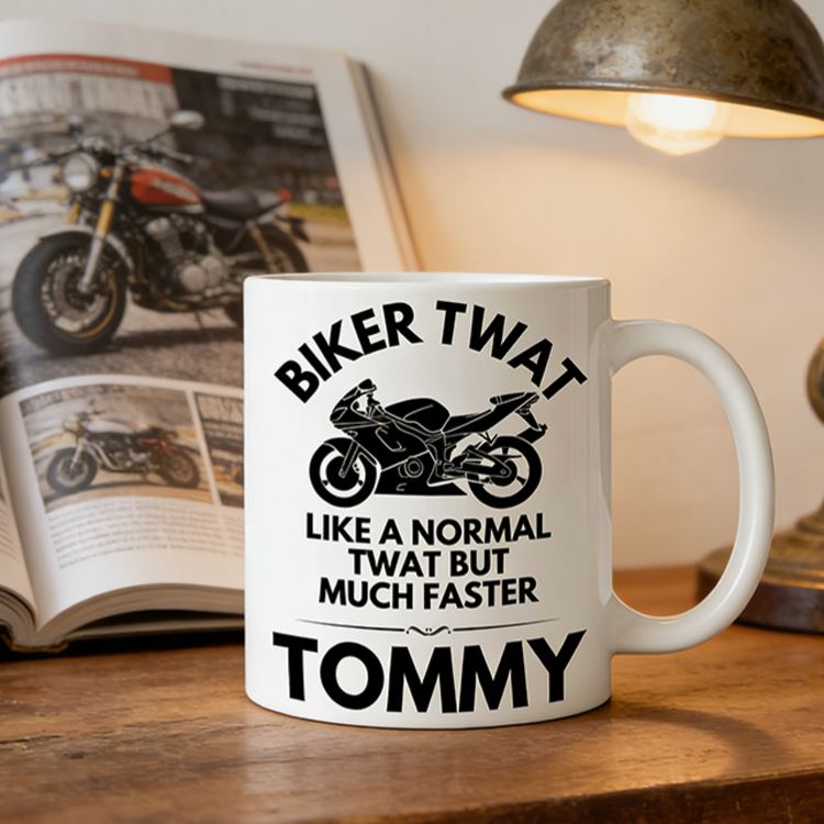 Personalized Biker Twat Mug Custom Name Mug Gift for Biker and Motorcycle Fans