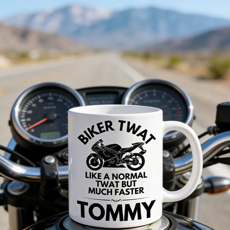 Personalized Biker Twat Mug Custom Name Mug Gift for Biker and Motorcycle Fans