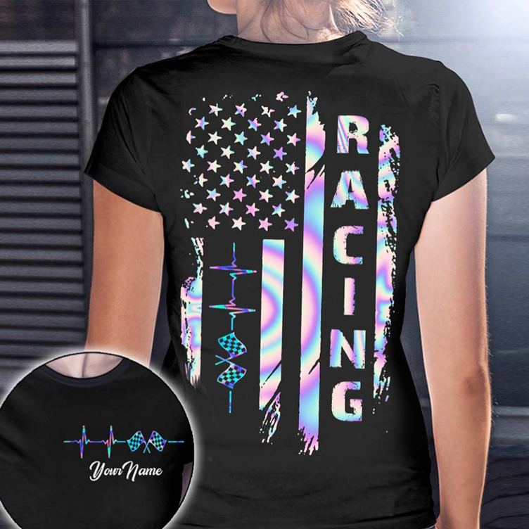 Personalized Racing Gifts Custom Name Love Racing T Shirt American Flag Race Car Shirt for Men Motorsport Lover Tee