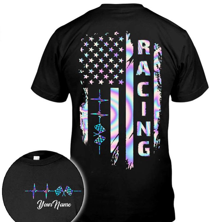 Personalized Racing Gifts Custom Name Love Racing T Shirt American Flag Race Car Shirt for Men Motorsport Lover Tee