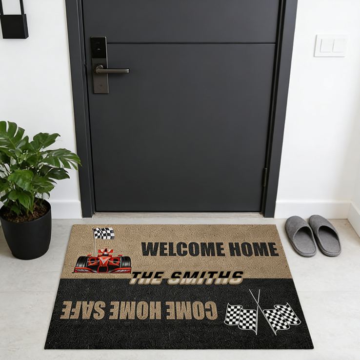 Personalized Racing Gifts Custom Family Name Welcome Home Come Home Safe Doormat Race Car Lover Home Entry Rug Decor