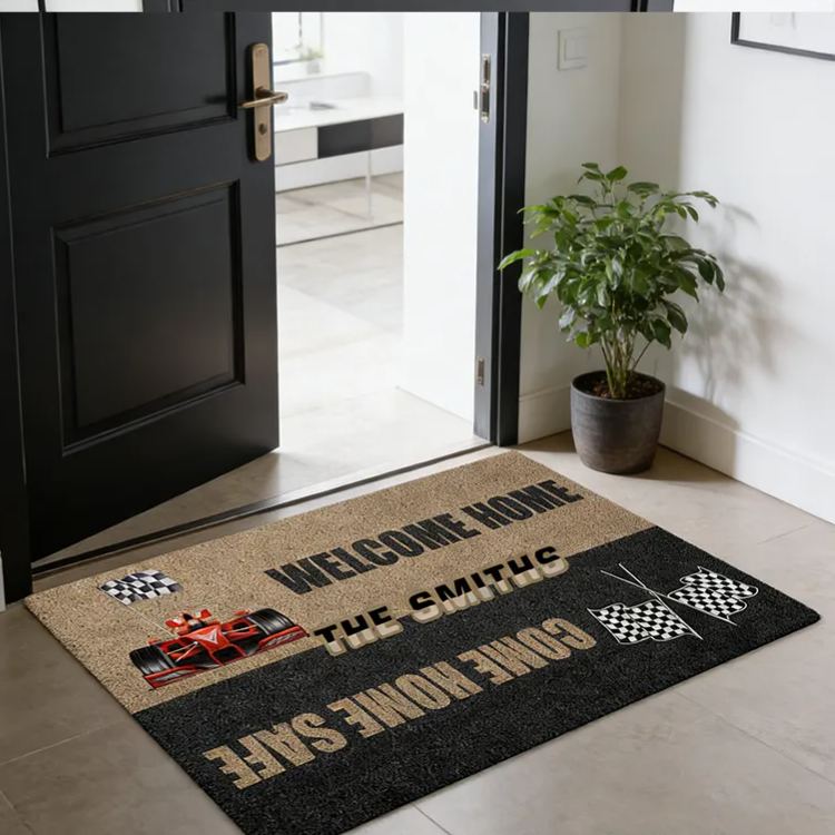 Personalized Racing Gifts Custom Family Name Welcome Home Come Home Safe Doormat Race Car Lover Home Entry Rug Decor