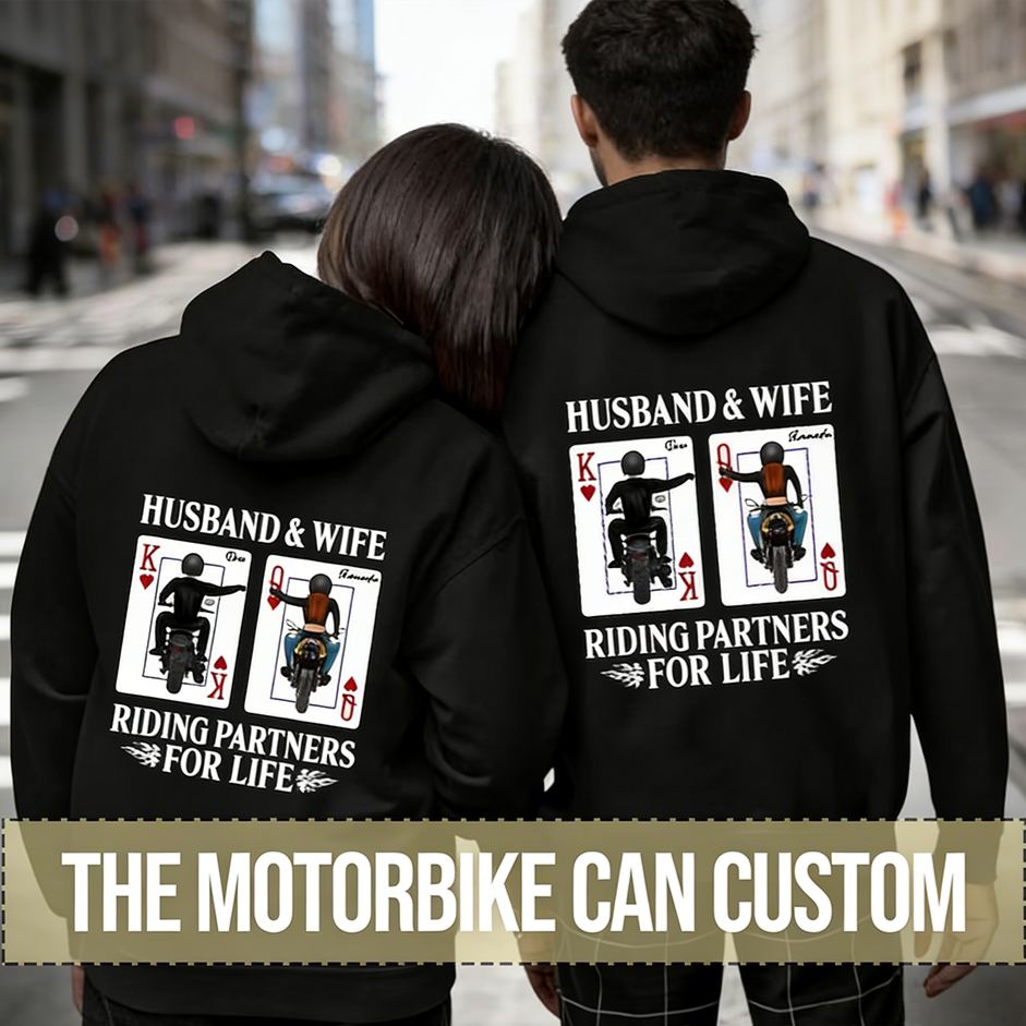 Personalized Husband & Wife Hoodies Riding Partners for Life Gift for Biker