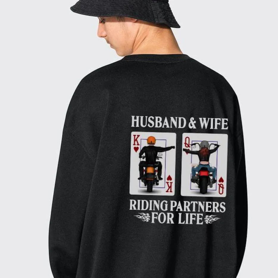 Personalized Husband & Wife Hoodies Riding Partners for Life Gift for Biker