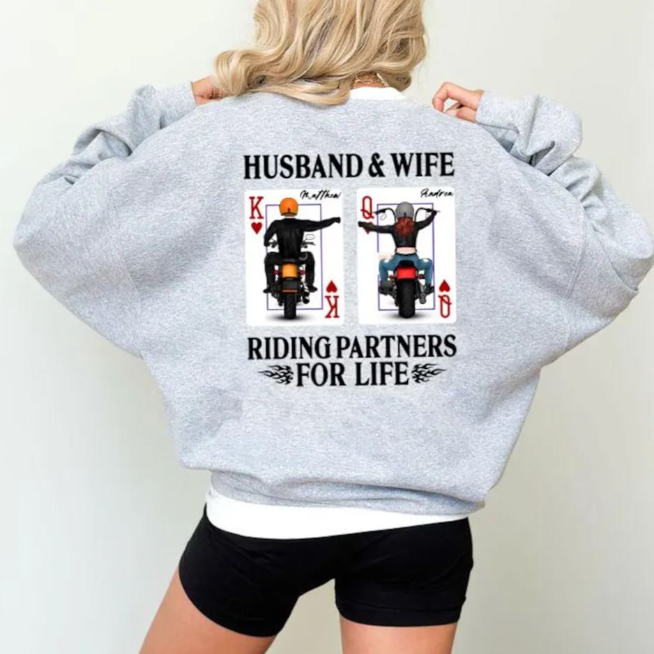 Personalized Husband & Wife Hoodies Riding Partners for Life Gift for Biker