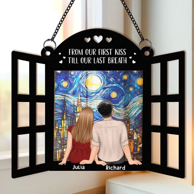 Personalized Window Hanging Suncatcher Ornament Custom Together Since Couples Window Frame Hanging Decor Valentine's Anniversary Gift