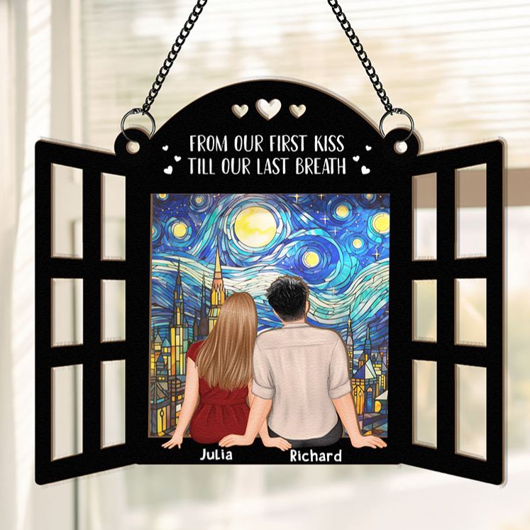 Personalized Window Hanging Suncatcher Ornament Custom Together Since Couples Window Frame Hanging Decor Valentine's Anniversary Gift