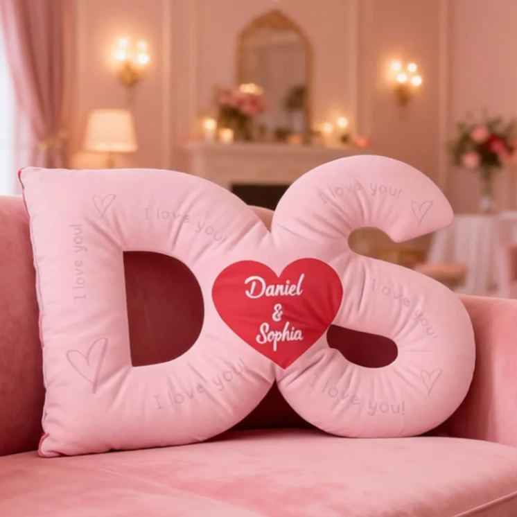 Personalized Couple Custom Initial Heart Throw Pillow Custom Names Couple Home Pillow Romantic Valentine's Day Gift for Girlfriend for Wife
