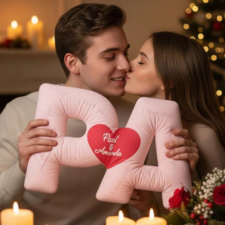 Personalized Couple Custom Initial Heart Throw Pillow Custom Names Couple Home Pillow Romantic Valentine's Day Gift for Girlfriend for Wife