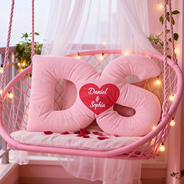 Personalized Couple Custom Initial Heart Throw Pillow Custom Names Couple Home Pillow Romantic Valentine's Day Gift for Girlfriend for Wife