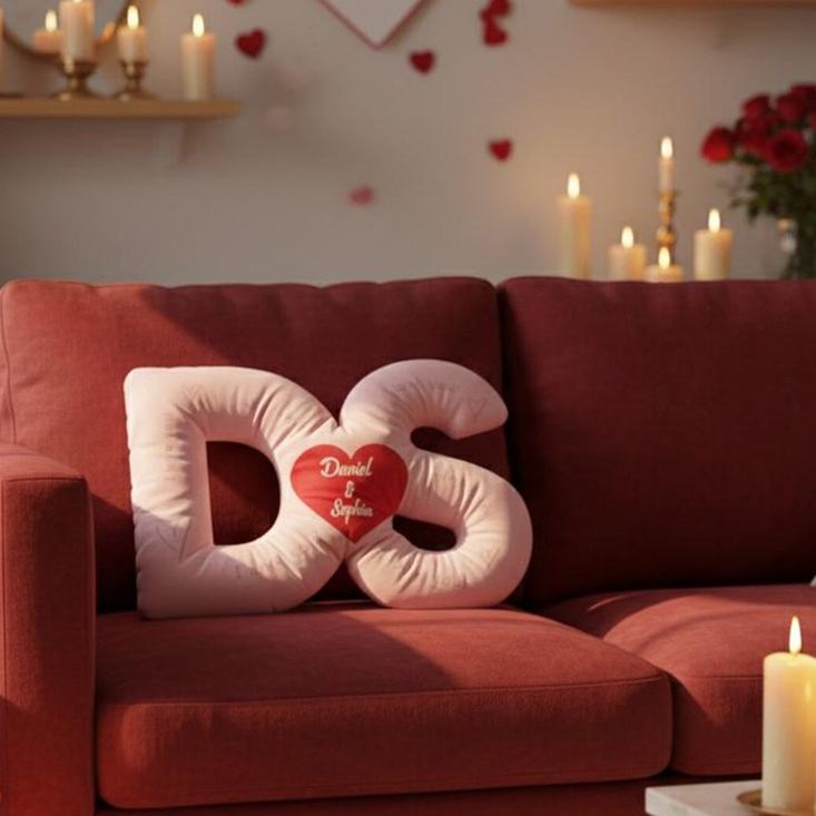 Personalized Couple Custom Initial Heart Throw Pillow Custom Names Couple Home Pillow Romantic Valentine's Day Gift for Girlfriend for Wife