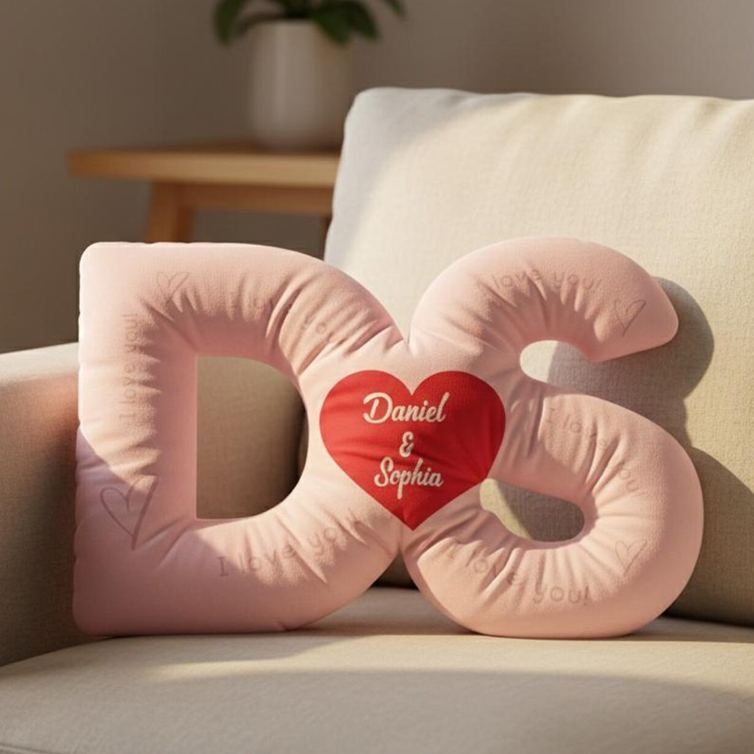 Personalized Couple Custom Initial Heart Throw Pillow Custom Names Couple Home Pillow Romantic Valentine's Day Gift for Girlfriend for Wife