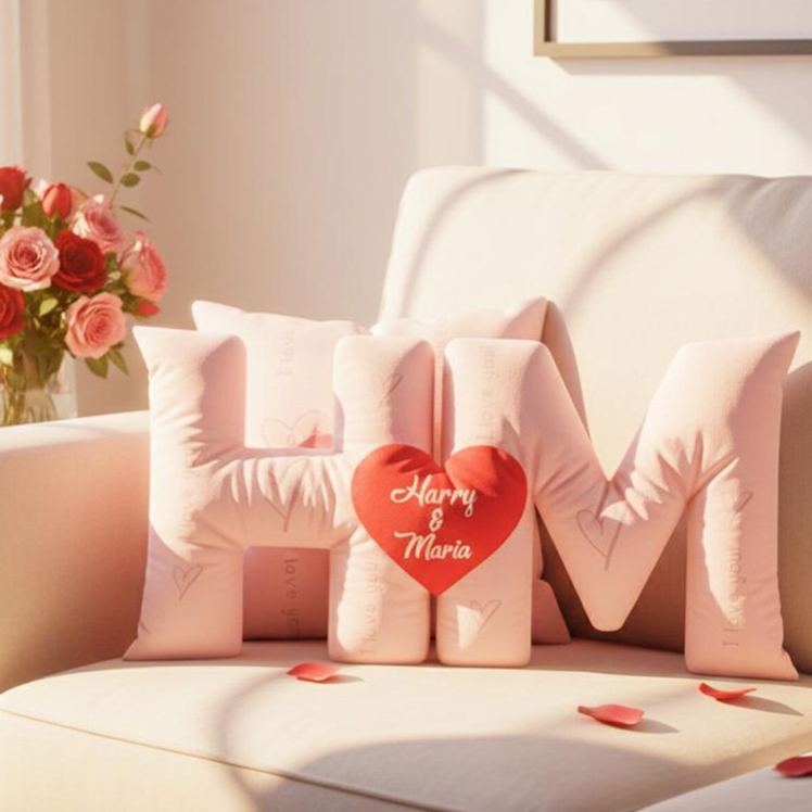 Personalized Couple Custom Initial Heart Throw Pillow Custom Names Couple Home Pillow Romantic Valentine's Day Gift for Girlfriend for Wife