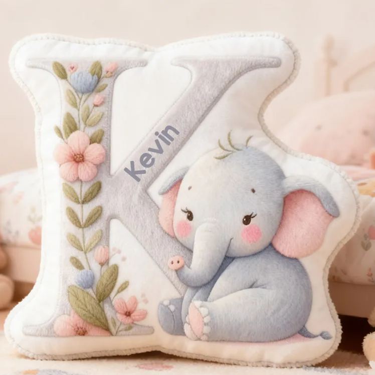 Personalized Flower Girl Boy Floral Elephant Graphic 3D Printed 26 Letters Pillow Custom Boy Girl friend Name Cushion Christmas Gift for Him Her