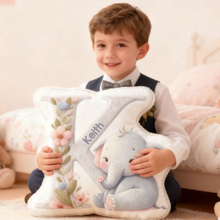 Personalized Flower Girl Boy Floral Elephant Graphic 3D Printed 26 Letters Pillow Custom Boy Girl friend Name Cushion Christmas Gift for Him Her