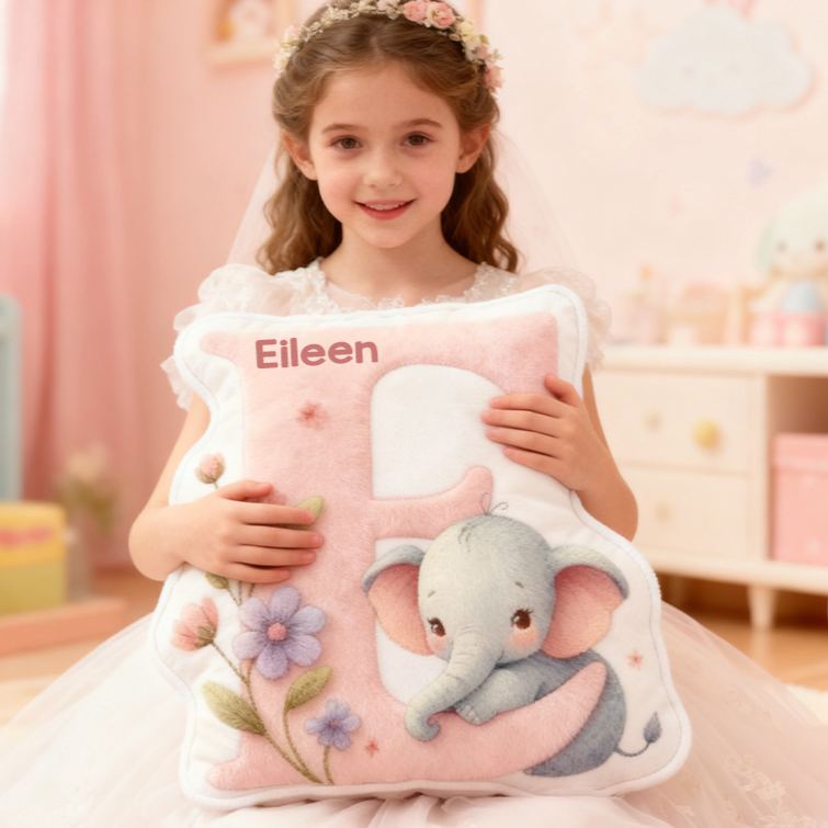 Personalized Flower Girl Boy Floral Elephant Graphic 3D Printed 26 Letters Pillow Custom Boy Girl friend Name Cushion Christmas Gift for Him Her