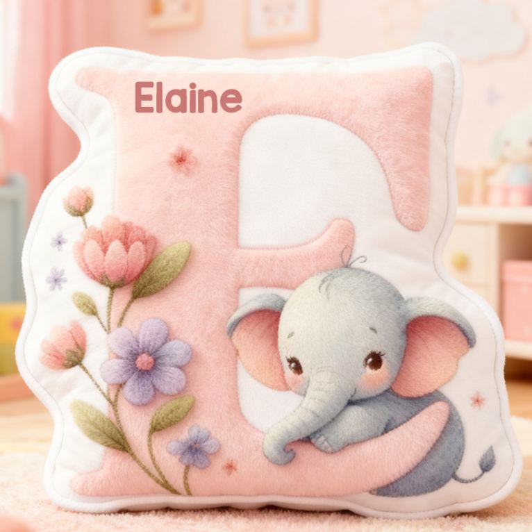 Personalized Flower Girl Boy Floral Elephant Graphic 3D Printed 26 Letters Pillow Custom Boy Girl friend Name Cushion Christmas Gift for Him Her