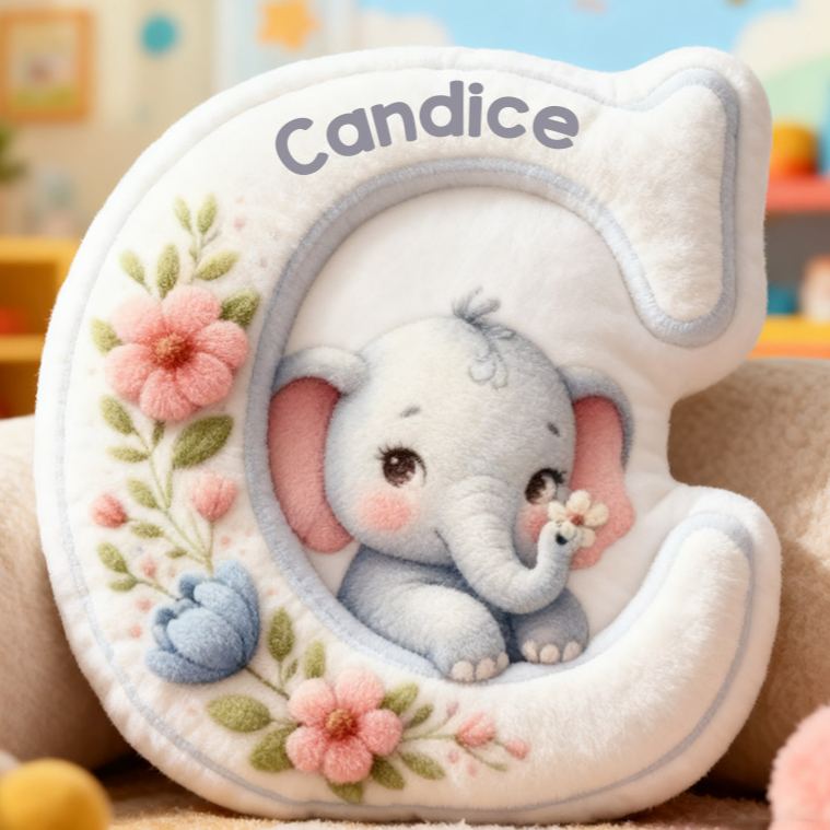 Personalized Flower Girl Boy Floral Elephant Graphic 3D Printed 26 Letters Pillow Custom Boy Girl friend Name Cushion Christmas Gift for Him Her
