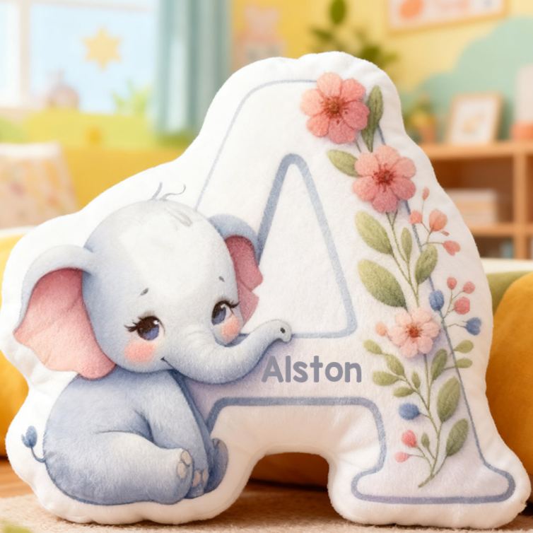 Personalized Flower Girl Boy Floral Elephant Graphic 3D Printed 26 Letters Pillow Custom Boy Girl friend Name Cushion Christmas Gift for Him Her
