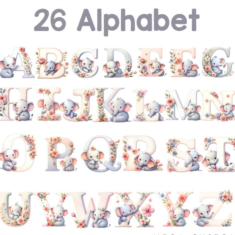 Personalized Flower Girl Boy Floral Elephant Graphic 3D Printed 26 Letters Pillow Custom Boy Girl friend Name Cushion Christmas Gift for Him Her