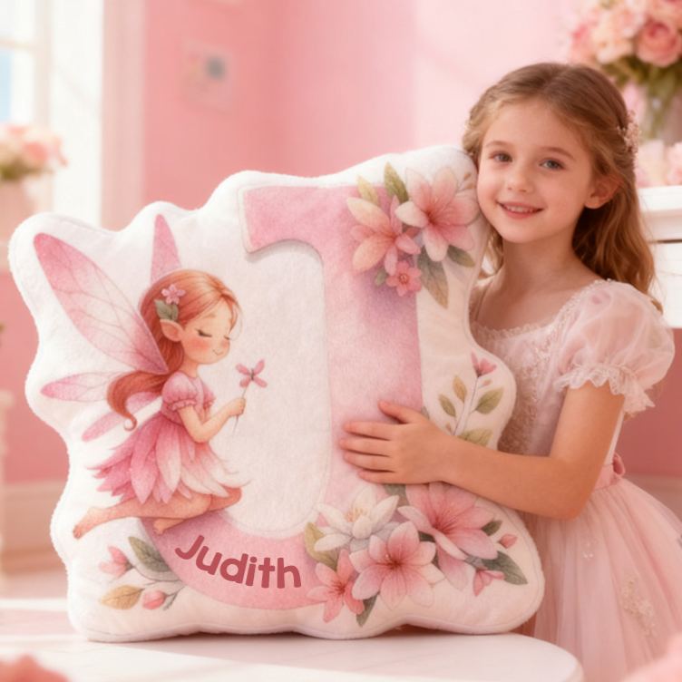 Personalized Flower Girl Pink Floral Fairy Graphic 3D Printed 26 Letters Pillow Custom Girl friend Name Cushion Valentines Day Christmas Gift for Her