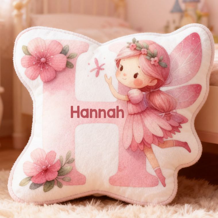 Personalized Flower Girl Pink Floral Fairy Graphic 3D Printed 26 Letters Pillow Custom Girl friend Name Cushion Valentines Day Christmas Gift for Her
