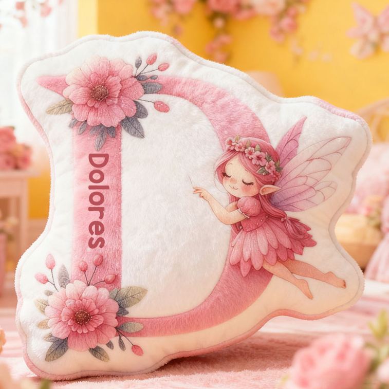 Personalized Flower Girl Pink Floral Fairy Graphic 3D Printed 26 Letters Pillow Custom Girl friend Name Cushion Valentines Day Christmas Gift for Her