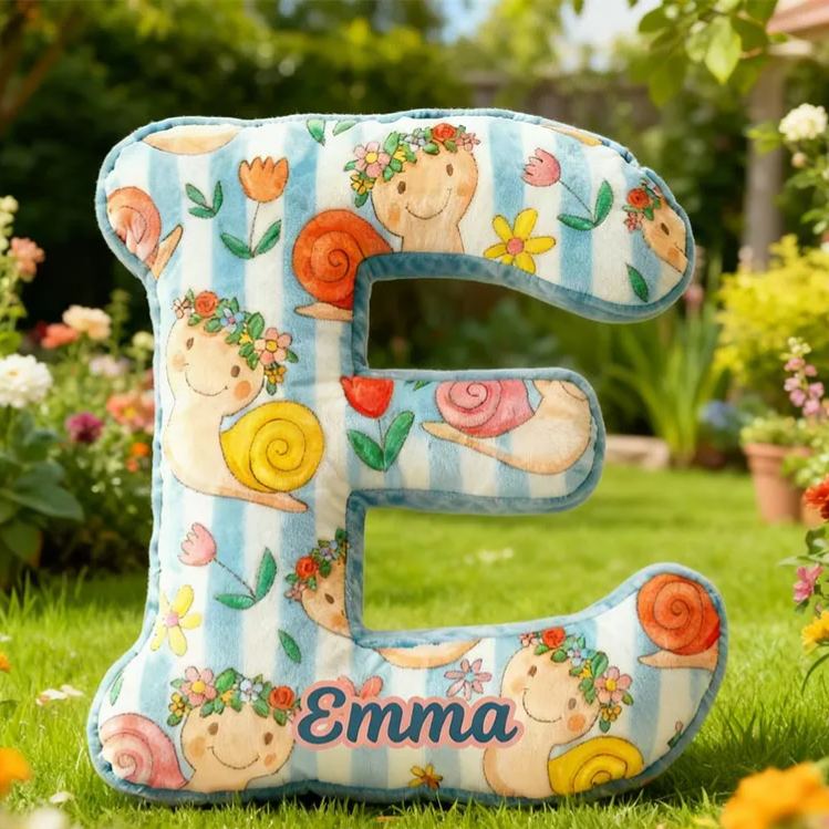 Personalized Blue Snails Flora Letter Pillow Initial Flower Throw Pillow Custom Holiday Home Decor Letter Pillow for Flower Girl for Girl friend
