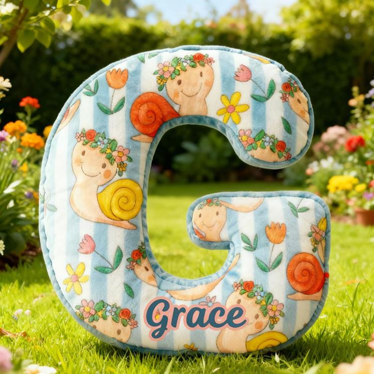 Personalized Blue Snails Flora Letter Pillow Initial Flower Throw Pillow Custom Holiday Home Decor Letter Pillow for Flower Girl for Girl friend