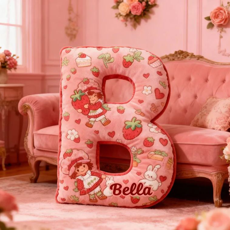 Personalized Strawberry Letter Pillow Initial Throw Pillow Custom Holiday Home Decor Letter Pillow for Flower Girl for Girl friend