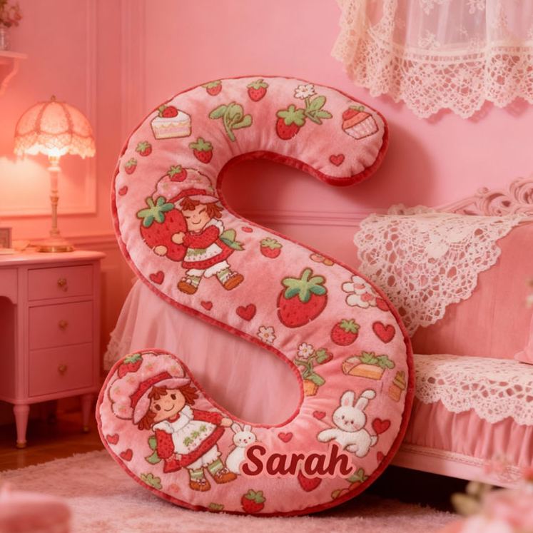 Personalized Strawberry Letter Pillow Initial Throw Pillow Custom Holiday Home Decor Letter Pillow for Flower Girl for Girl friend