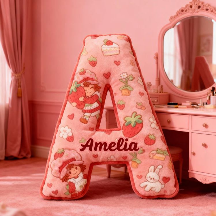 Personalized Strawberry Letter Pillow Initial Throw Pillow Custom Holiday Home Decor Letter Pillow for Flower Girl for Girl friend
