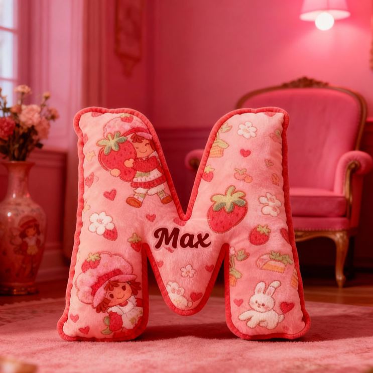 Personalized Strawberry Letter Pillow Initial Throw Pillow Custom Holiday Home Decor Letter Pillow for Flower Girl for Girl friend
