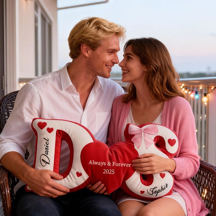Personalized Couple Custom Initial Heart Throw Pillow Custom Names Couple Home Pillow Romantic Valentine's Day Gift for Girlfriend for Wife