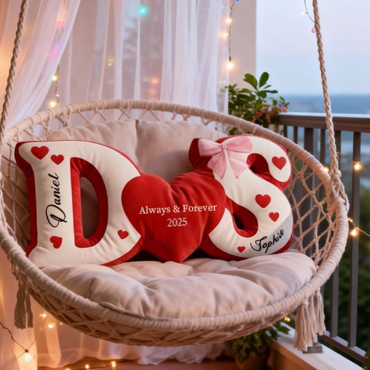 Personalized Couple Custom Initial Heart Throw Pillow Custom Names Couple Home Pillow Romantic Valentine's Day Gift for Girlfriend for Wife
