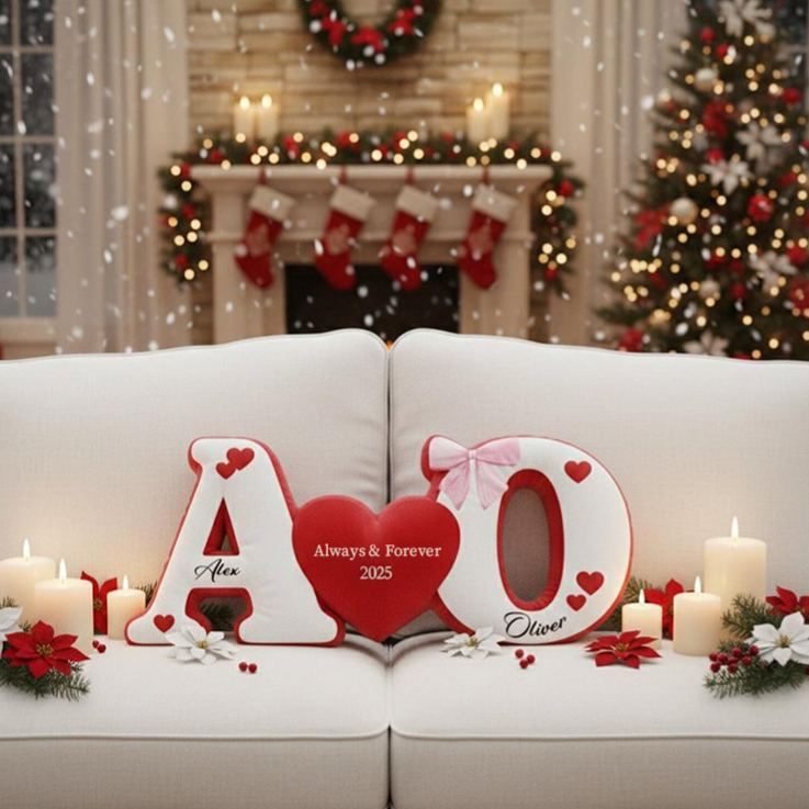 Personalized Couple Custom Initial Heart Throw Pillow Custom Names Couple Home Pillow Romantic Valentine's Day Gift for Girlfriend for Wife