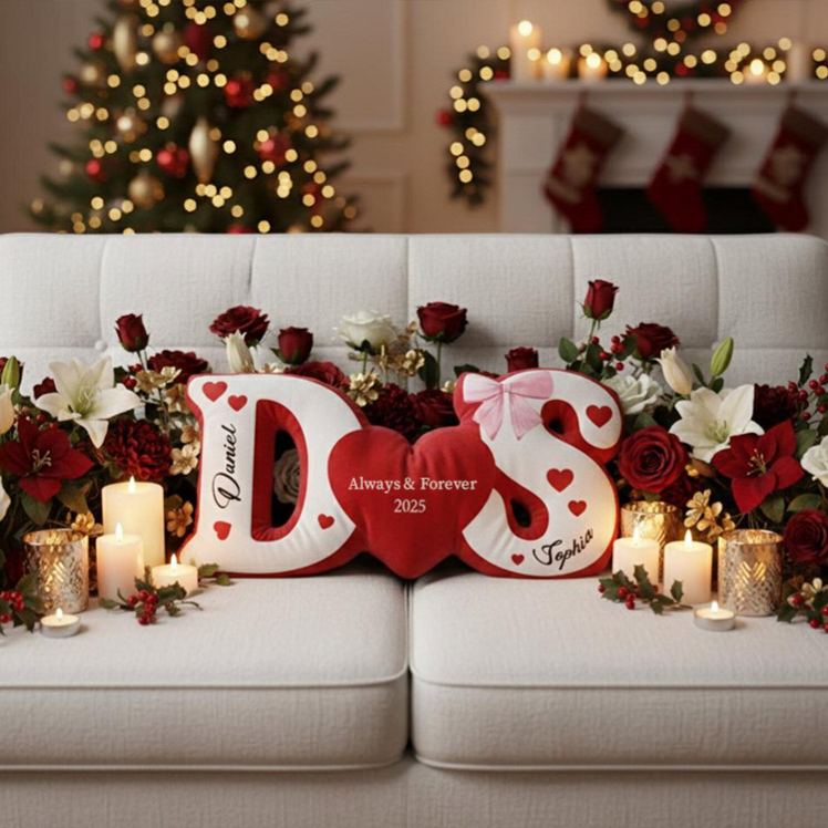 Personalized Couple Custom Initial Heart Throw Pillow Custom Names Couple Home Pillow Romantic Valentine's Day Gift for Girlfriend for Wife