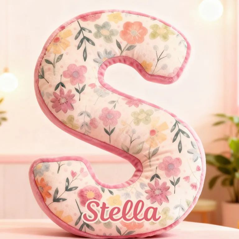 Personalized Flower Girl Pink Floral Graphic 3D Printed 26 Letters Pillow Custom Girl friend Initials Cushion Valentines Day Christmas Gift for Her