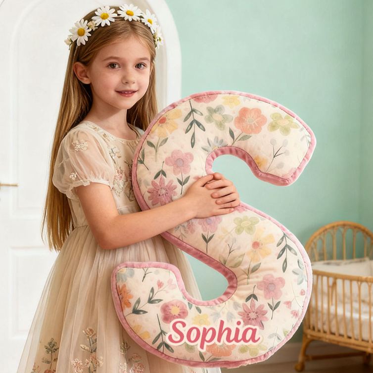 Personalized Flower Girl Pink Floral Graphic 3D Printed 26 Letters Pillow Custom Girl friend Initials Cushion Valentines Day Christmas Gift for Her