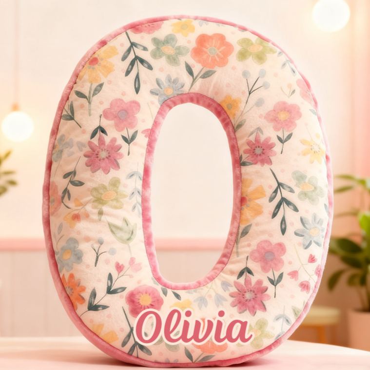 Personalized Flower Girl Pink Floral Graphic 3D Printed 26 Letters Pillow Custom Girl friend Initials Cushion Valentines Day Christmas Gift for Her