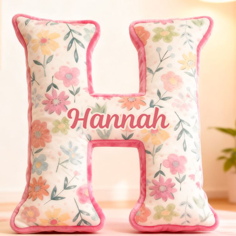 Personalized Flower Girl Pink Floral Graphic 3D Printed 26 Letters Pillow Custom Girl friend Initials Cushion Valentines Day Christmas Gift for Her
