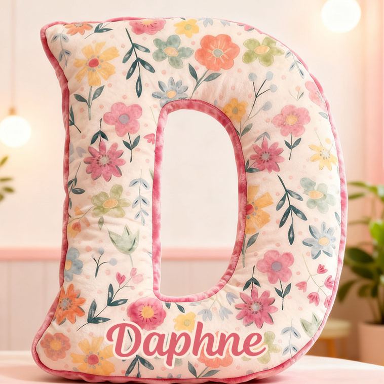 Personalized Flower Girl Pink Floral Graphic 3D Printed 26 Letters Pillow Custom Girl friend Initials Cushion Valentines Day Christmas Gift for Her