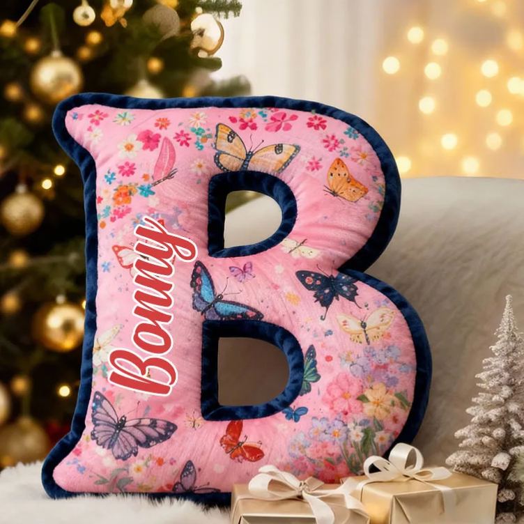 Personalized Butterfly and Floral Letter Pillow Custom Elegant Flowers Pattern Throw Pillow Christmas Butterflies Decor Pillow for Her Him