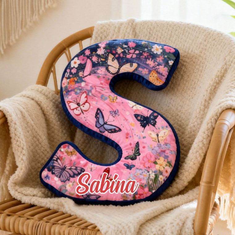 Personalized Butterfly and Floral Letter Pillow Custom Elegant Flowers Pattern Throw Pillow Christmas Butterflies Decor Pillow for Her Him