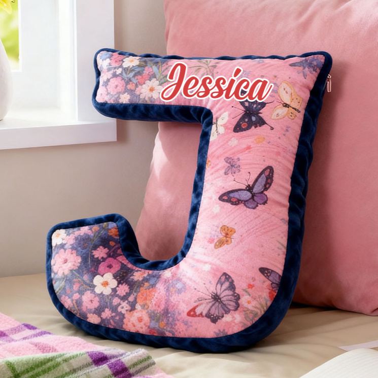 Personalized Butterfly and Floral Letter Pillow Custom Elegant Flowers Pattern Throw Pillow Christmas Butterflies Decor Pillow for Her Him