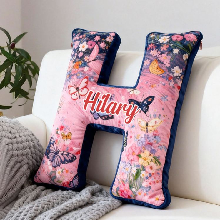 Personalized Butterfly and Floral Letter Pillow Custom Elegant Flowers Pattern Throw Pillow Christmas Butterflies Decor Pillow for Her Him