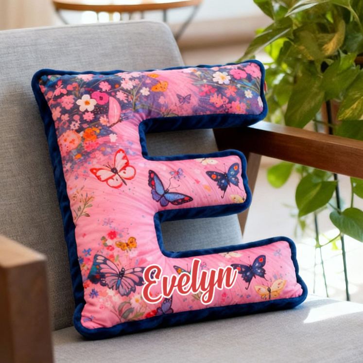 Personalized Butterfly and Floral Letter Pillow Custom Elegant Flowers Pattern Throw Pillow Christmas Butterflies Decor Pillow for Her Him
