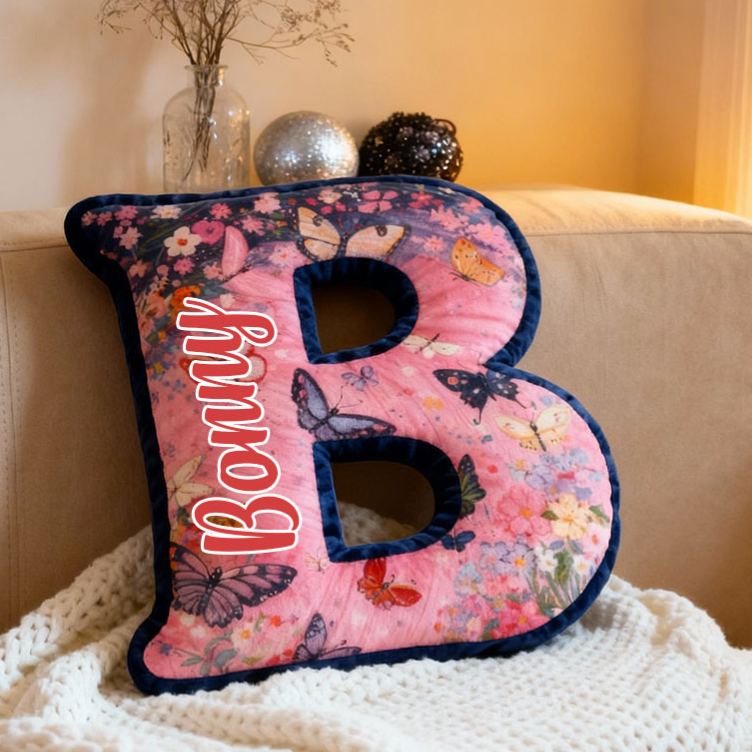 Personalized Butterfly and Floral Letter Pillow Custom Elegant Flowers Pattern Throw Pillow Christmas Butterflies Decor Pillow for Her Him
